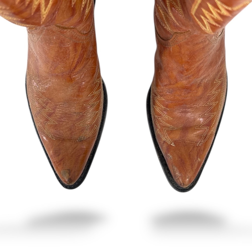 Wrangler Mens Vintage Western Cowboy Boots Cognac Brown Leather Pointed Toe 6.5D - Picture 5 of 8